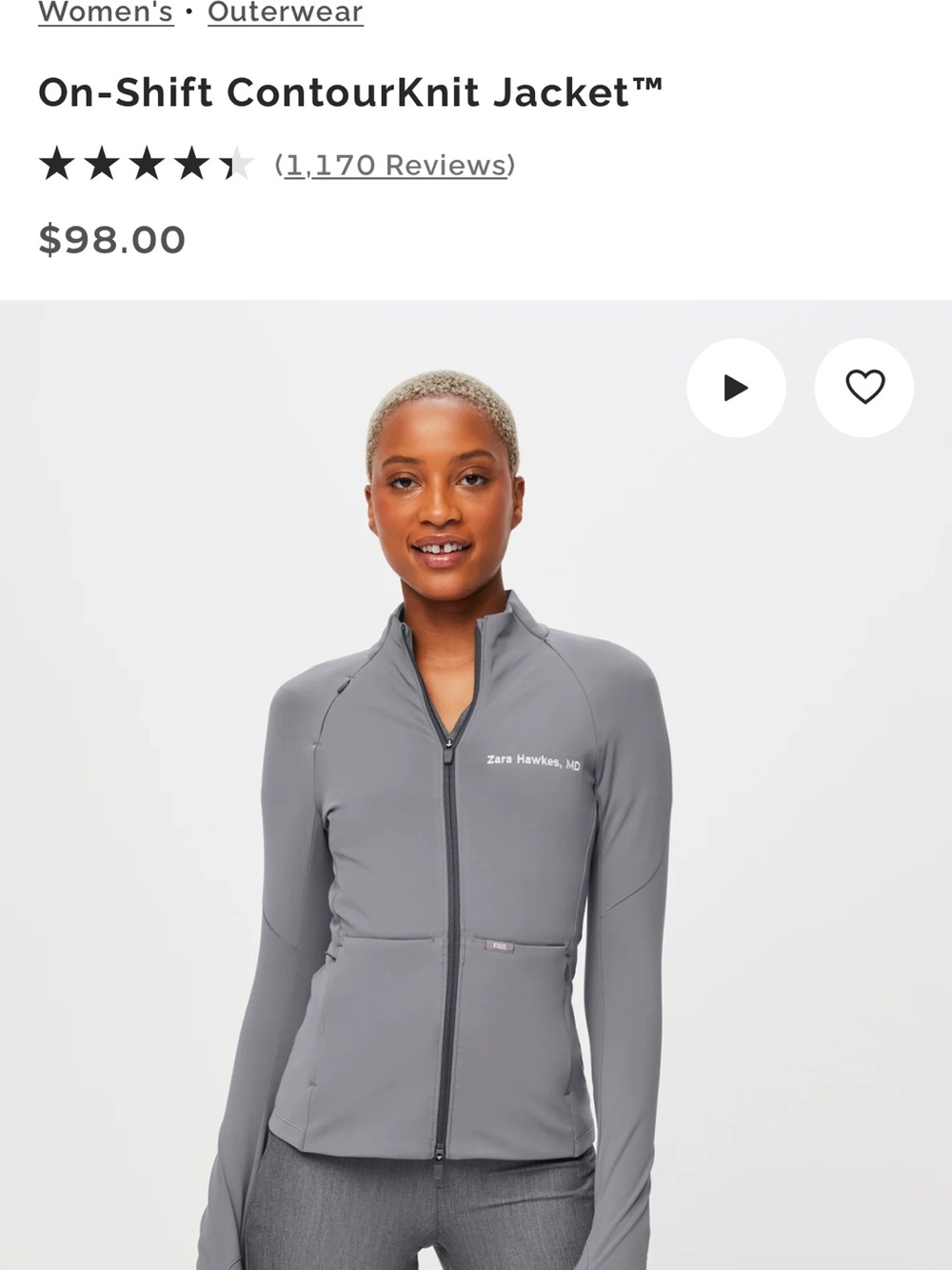 FIGS Women's Gray Zip-Front Contour Jacket - Picture 3 of 4
